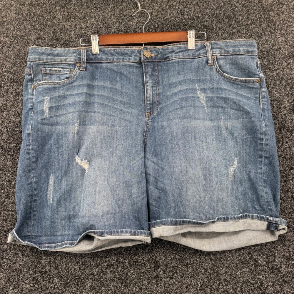 Kut from the Kloth Distressed Denim Shorts Blue Cuffed Plus Size 24W
